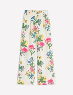 Boden Pantalons|Ensembles Assortis-Pantalon Kensington en lin Ivoire, motif Delicate Blossom
