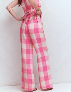 Boden Pantalons|Ensembles Assortis-Pantalon Kensington en lin Punch rose, vichy