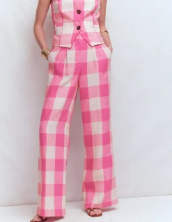 Boden Pantalons|Ensembles Assortis-Pantalon Kensington en lin Punch rose, vichy