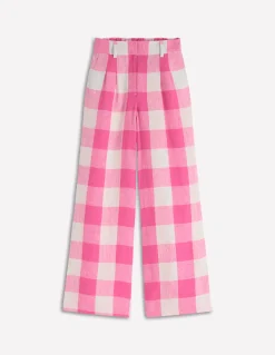 Boden Pantalons|Ensembles Assortis-Pantalon Kensington en lin Punch rose, vichy