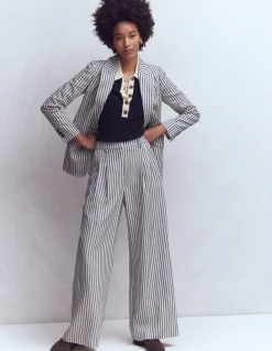 Boden Pantalons|Ensembles Assortis-Pantalon large Kensington Bleu et Ivoire à Rayures