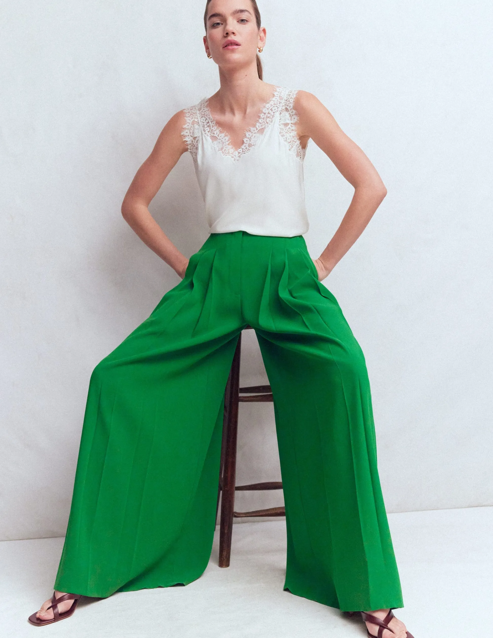 Boden Pantalons-Pantalon large Regent Émeraude Intense