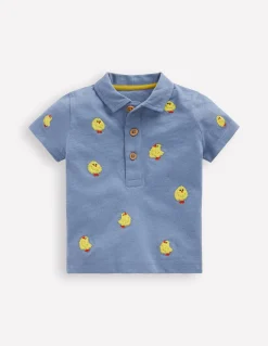 Boden Tops & Bodies-Polo brodé Poussins duveteux bleu clair