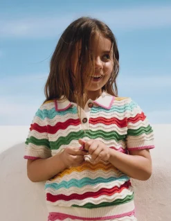 Boden Tops & T-Shirts|Pulls & Gilets-Polo en maille pointelle Vague multi écru chiné