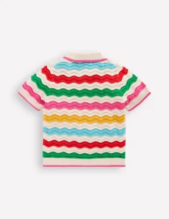 Boden Tops & T-Shirts|Pulls & Gilets-Polo en maille pointelle Vague multi écru chiné