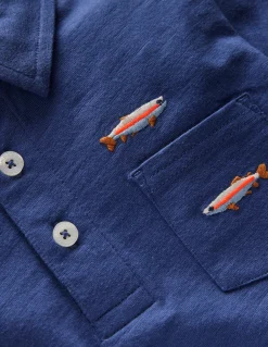 Boden Tops & T-Shirts-Polo flammé et brodé Pêche bleu marine authentique