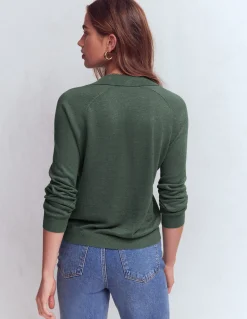 Boden Pulls & Gilets-Pull à col Agnes en lin Jaspe vert