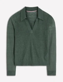 Boden Pulls & Gilets-Pull à col Agnes en lin Jaspe vert