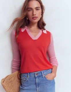 Boden Pulls & Gilets-Pull à col Agnes en lin Corail hâlé/rose formica