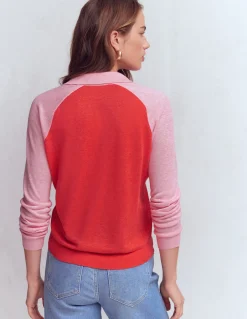 Boden Pulls & Gilets-Pull à col Agnes en lin Corail hâlé/rose formica