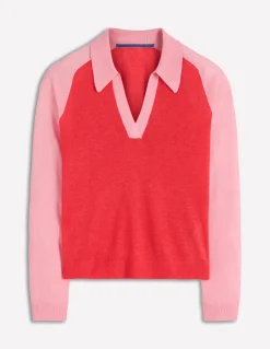 Boden Pulls & Gilets-Pull à col Agnes en lin Corail hâlé/rose formica