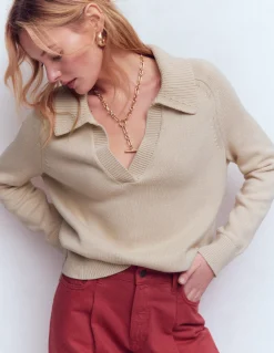 Boden Pulls & Gilets-Pull à col tunisien en coton Pêche amande