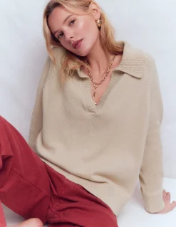 Boden Pulls & Gilets-Pull à col tunisien en coton Pêche amande