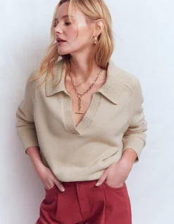 Boden Pulls & Gilets-Pull à col tunisien en coton Pêche amande