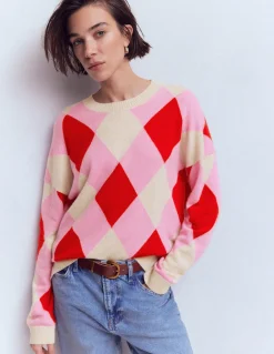 Boden Cachemire|Pulls & Gilets-Pull Anastasia en cachemire Motif Argyle rouge et rose