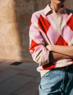 Boden Cachemire|Pulls & Gilets-Pull Anastasia en cachemire Motif Argyle rouge et rose