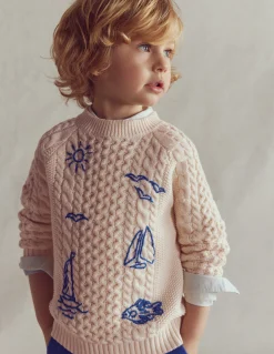 Boden Pulls & Gilets-Pull brodé et torsadé Ivoire chaud