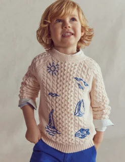 Boden Pulls & Gilets-Pull brodé et torsadé Ivoire chaud