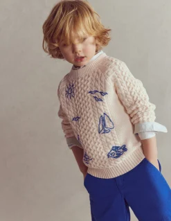 Boden Pulls & Gilets-Pull brodé et torsadé Ivoire chaud