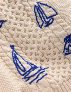 Boden Pulls & Gilets-Pull brodé et torsadé Ivoire chaud