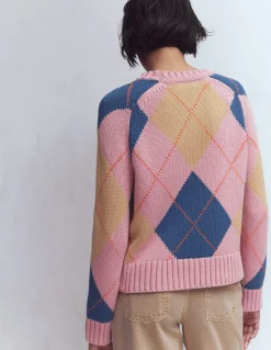 Boden Pulls & Gilets-Pull Camilla en coton à motif argyle Motif argyle rose