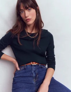 Boden Tenues De Travail|Pulls & Gilets-Pull col rond Emilia en coton Bleu Marine