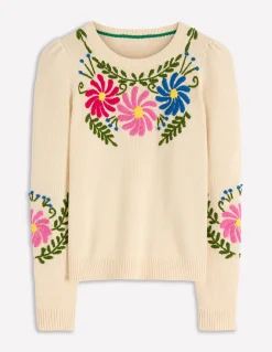 Boden Pulls & Gilets-Pull Davina à manches bouffantes Broderie ivoire