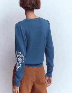 Boden Pulls & Gilets-Pull Davina à manches bouffantes Broderie bleu denim