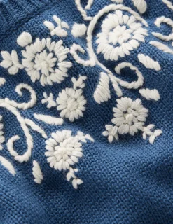 Boden Pulls & Gilets-Pull Davina à manches bouffantes Broderie bleu denim