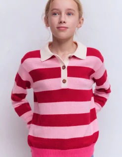 Boden Pulls & Gilets-Pull de rugby en maille Rayé porto/rose