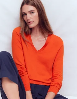 Boden Tenues De Travail|Pulls & Gilets-Pull Emilia à col V en coton Orange coucher de soleil