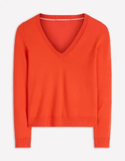 Boden Tenues De Travail|Pulls & Gilets-Pull Emilia à col V en coton Orange coucher de soleil