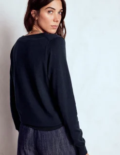 Boden Tenues De Travail|Pulls & Gilets-Pull Emilia à col V en coton Bleu Marine