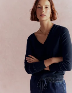 Boden Tenues De Travail|Pulls & Gilets-Pull Emilia à col V en coton Bleu Marine