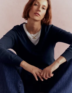 Boden Tenues De Travail|Pulls & Gilets-Pull Emilia à col V en coton Bleu Marine