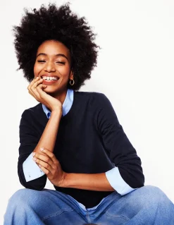 Boden Cachemire|Tenues De Travail-Pull Eva col rond en cachemire Bleu Marine, Petits Pois