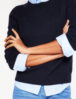 Boden Cachemire|Tenues De Travail-Pull Eva col rond en cachemire Bleu Marine, Petits Pois