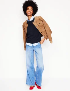 Boden Cachemire|Tenues De Travail-Pull Eva col rond en cachemire Bleu Marine, Petits Pois