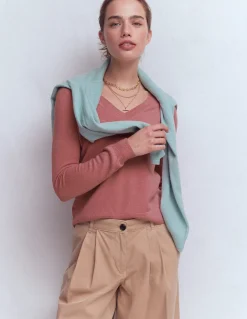 Boden Cachemire|Tenues De Travail-Pull Eva col V en cachemire Rose camélia