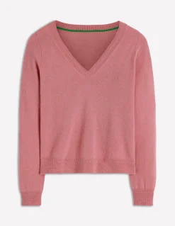 Boden Cachemire|Tenues De Travail-Pull Eva col V en cachemire Rose camélia