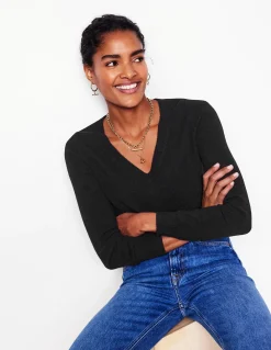 Boden Cachemire|Pulls & Gilets-Pull Eva col V en cachemire Noir