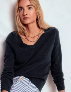 Boden Cachemire|Tenues De Travail-Pull Eva col V en cachemire Bleu marine