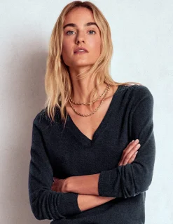 Boden Cachemire|Tenues De Travail-Pull Eva col V en cachemire Bleu marine