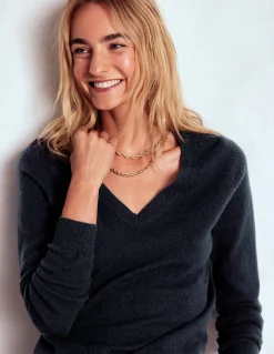 Boden Cachemire|Tenues De Travail-Pull Eva col V en cachemire Bleu marine