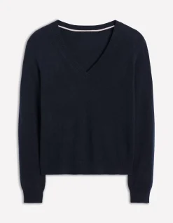 Boden Cachemire|Tenues De Travail-Pull Eva col V en cachemire Bleu marine
