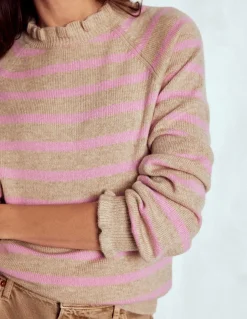 Boden Pulls & Gilets-Pull Fae à volants et motif jacquard Camel, rayé rose