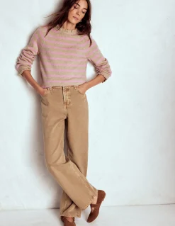 Boden Pulls & Gilets-Pull Fae à volants et motif jacquard Camel, rayé rose