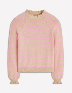 Boden Pulls & Gilets-Pull Fae à volants et motif jacquard Camel, rayé rose