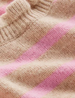 Boden Pulls & Gilets-Pull Fae à volants et motif jacquard Camel, rayé rose