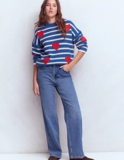 Boden Pulls & Gilets-Pull Isa brodé Cœurs bleu de Delft